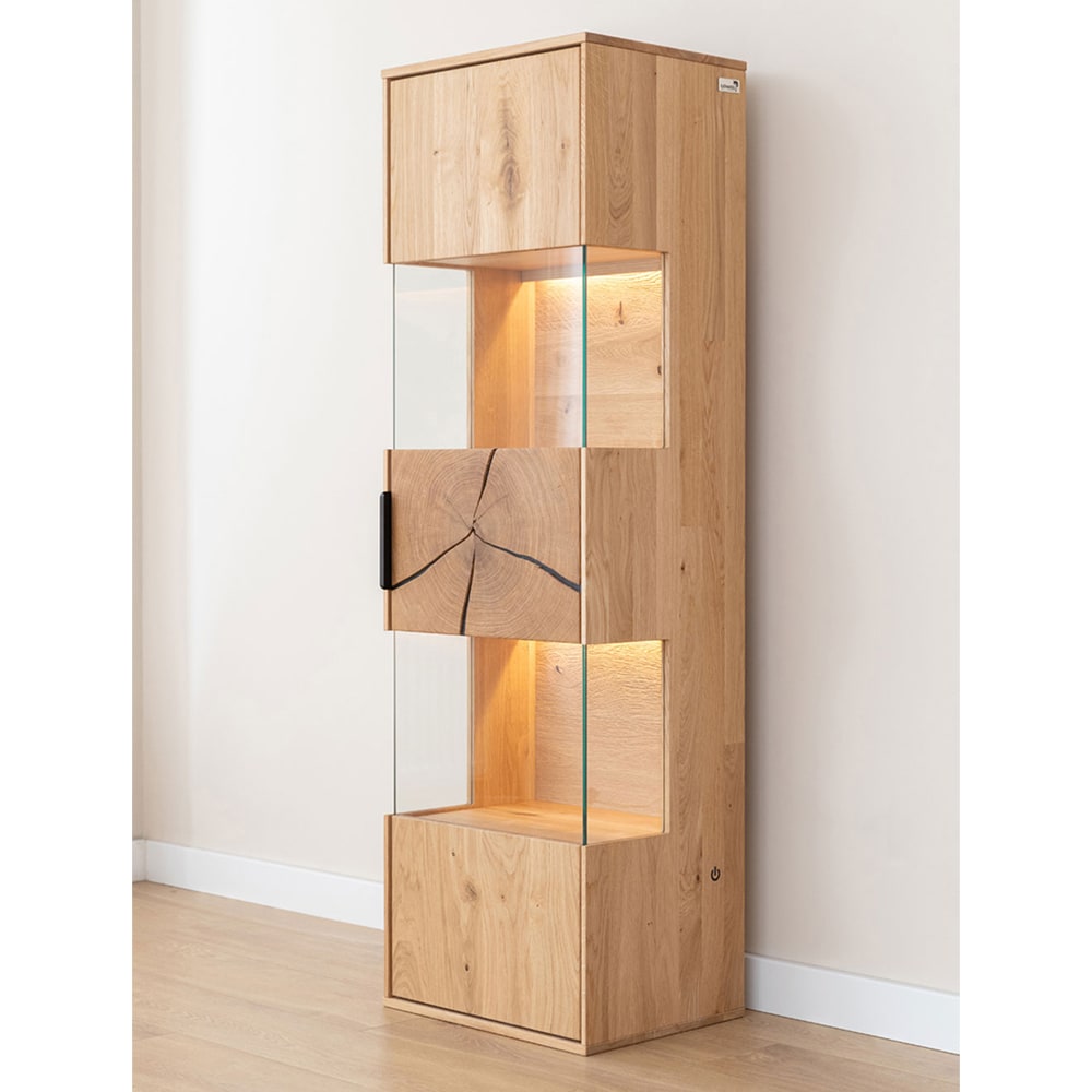 Hängevitrine mit Beleuchtung aus Massivholz, 43x33x142cm, eiche