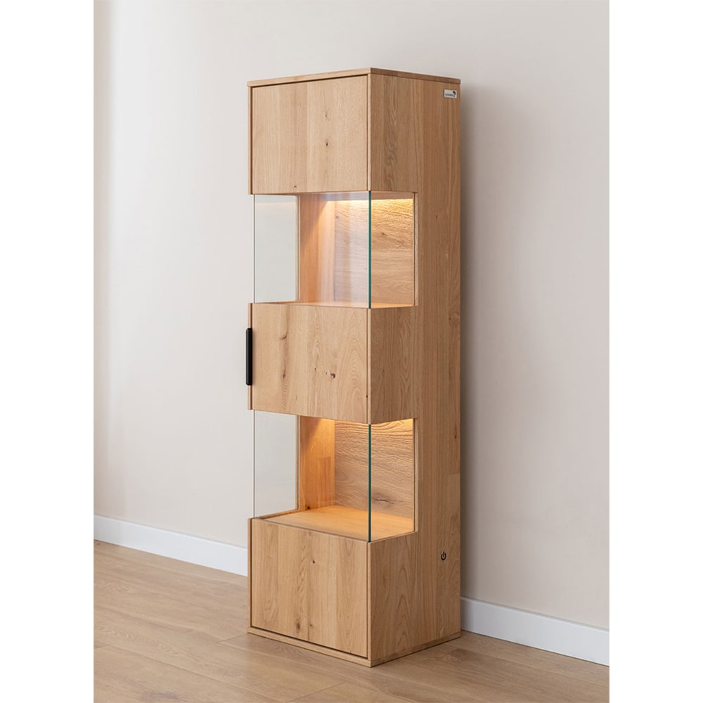 Hängevitrine mit Beleuchtung aus Massivholz, 43x33x142cm, eiche
