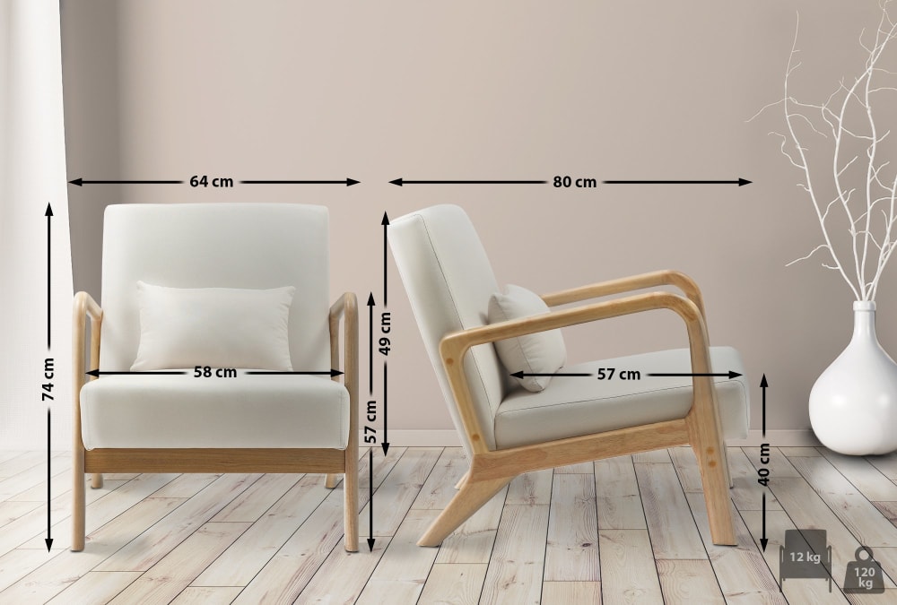 Fauteuil avec pieds en holz crème