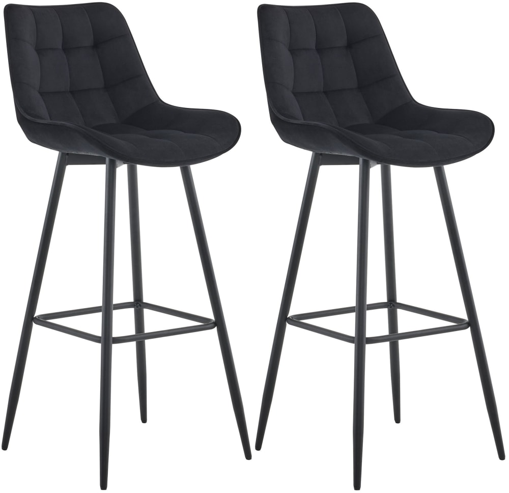 Lot de 2 Tabouret de bar avec pieds en velours Noir