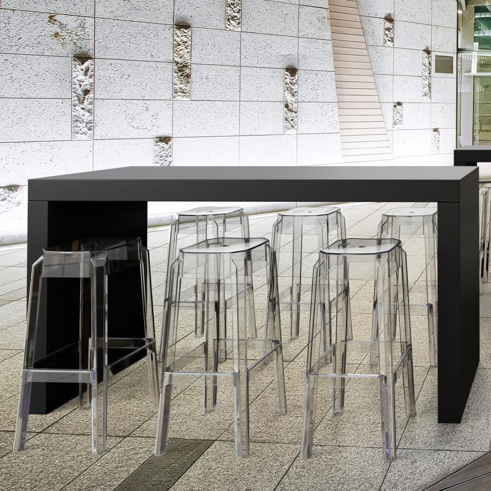 Tabouret de bar empilable avec repose-pieds en résine Transparent