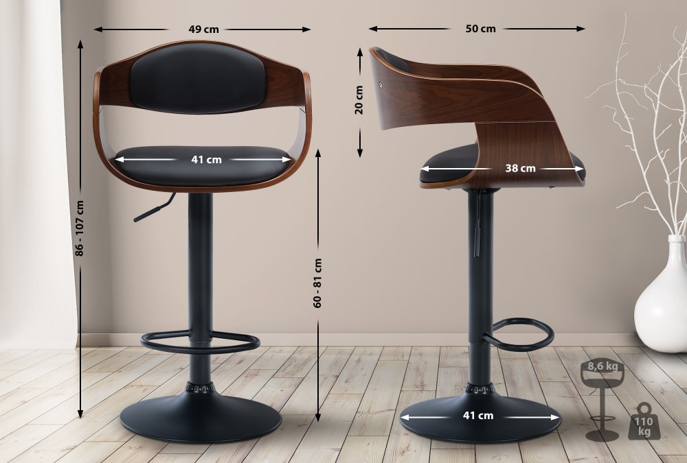 Lot 2 Tabourets réglable pivotants en similicuir Noyer / Noir