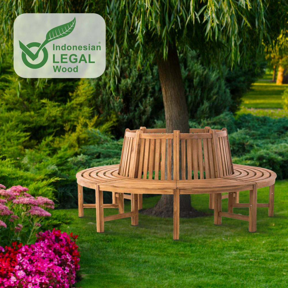 CLP Gartenbank mit Fußgestell aus Holz teak style modern Braun Holz