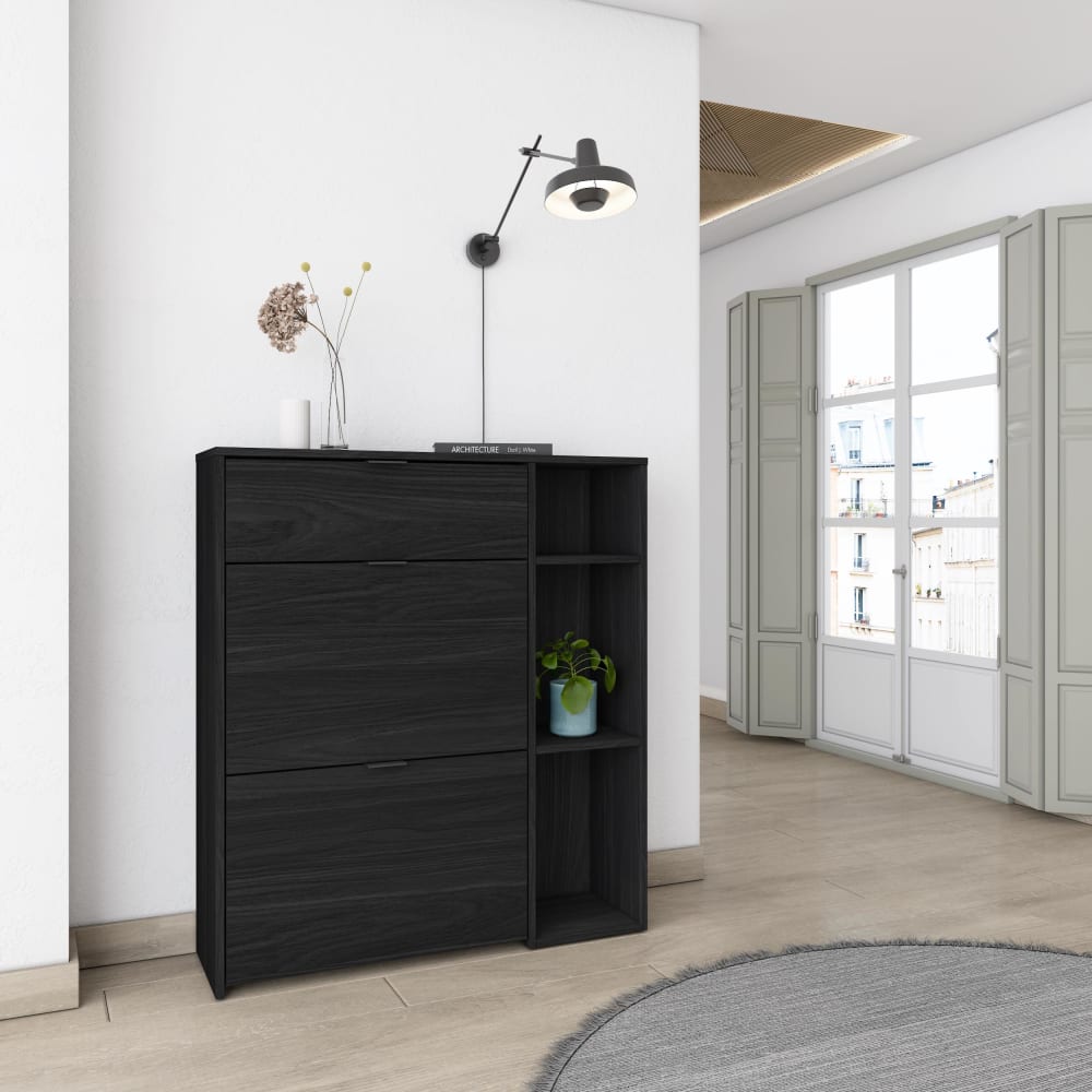 Skraut home Schuhschrank Holzeffekt Schwarz 90x27x102cm style modern Schwarz Spanplatte