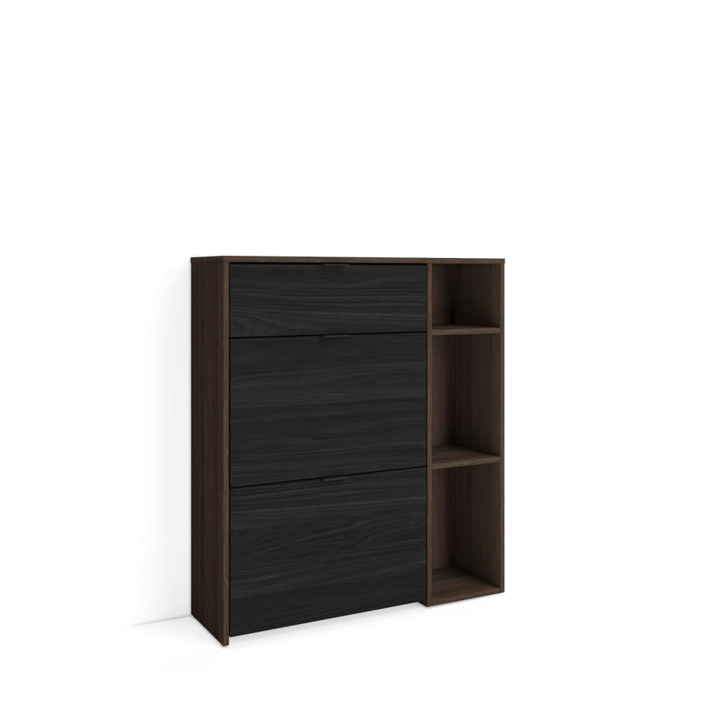 Schuhschrank Holzeffekt Eiche dunkel und Schwarz 90x27x102cm -