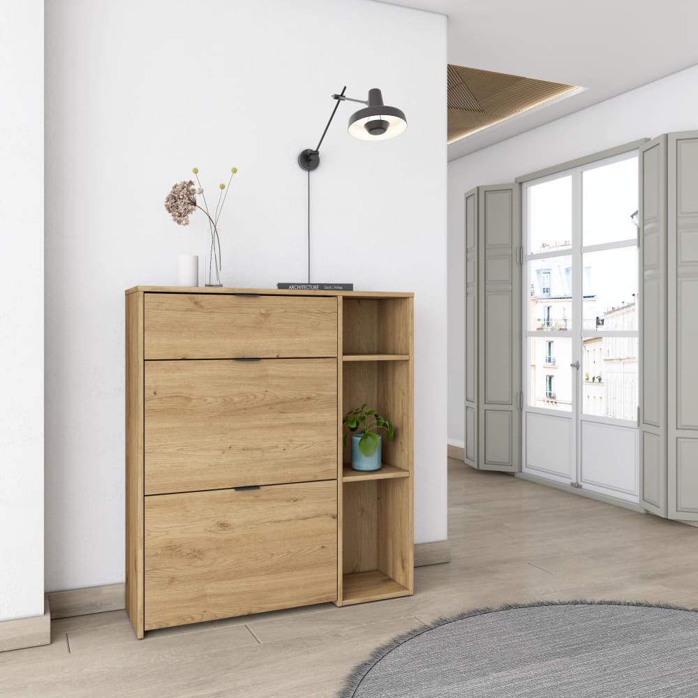 Skraut home Schuhschrank Holzeffekt Eiche 90x27x102cm style modern Beige Spanplatte