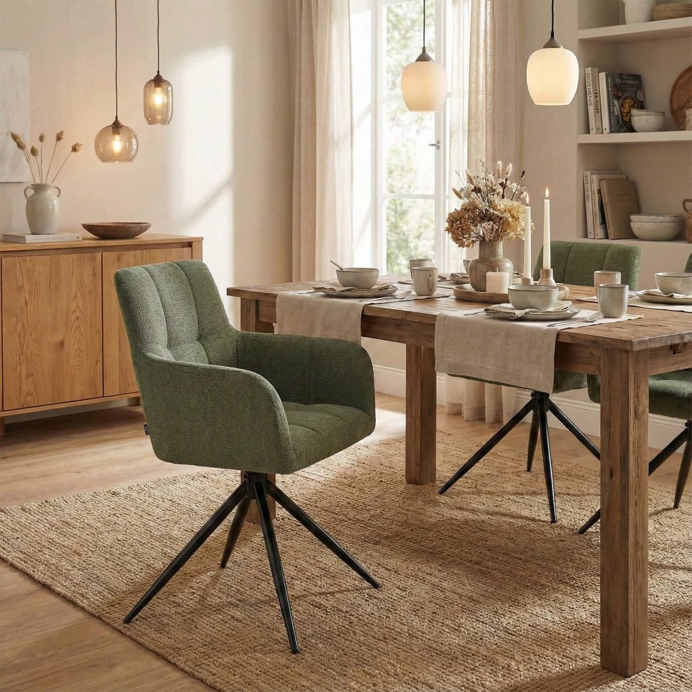 Lot de 2 chaise salle à manger pivotant en stoff vert