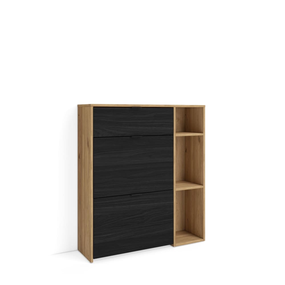 Meuble à Chaussures effet bois de Chêne et Noir 90x27x102cm