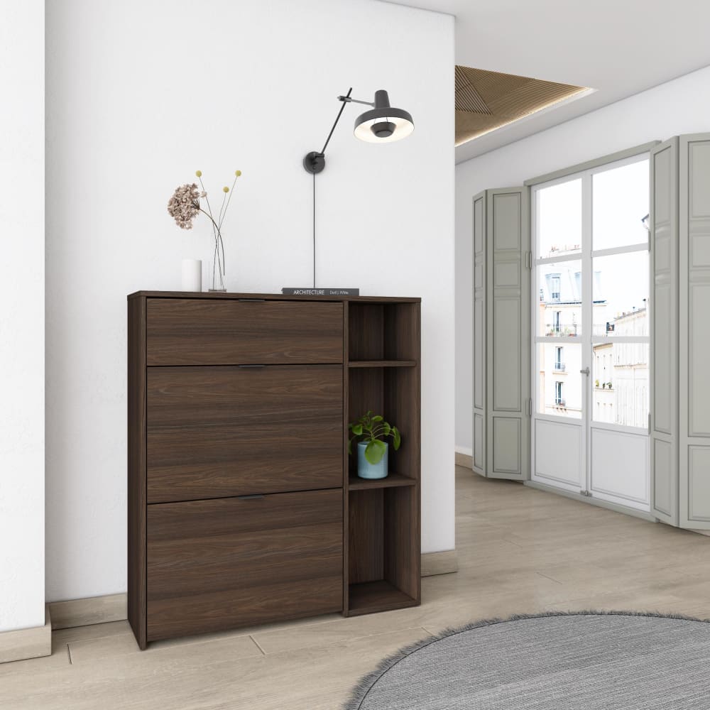Skraut home Schuhschrank Holzeffekt Eiche dunkel 90x27x102cm style modern Braun Spanplatte