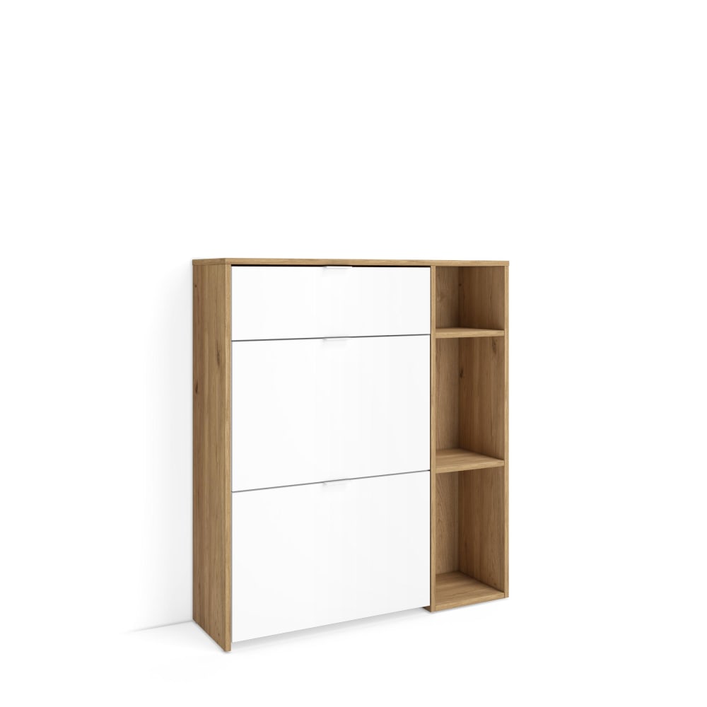Schuhschrank Holzeffekt Eiche und Weiß 90x27x102cm - Maisons Du