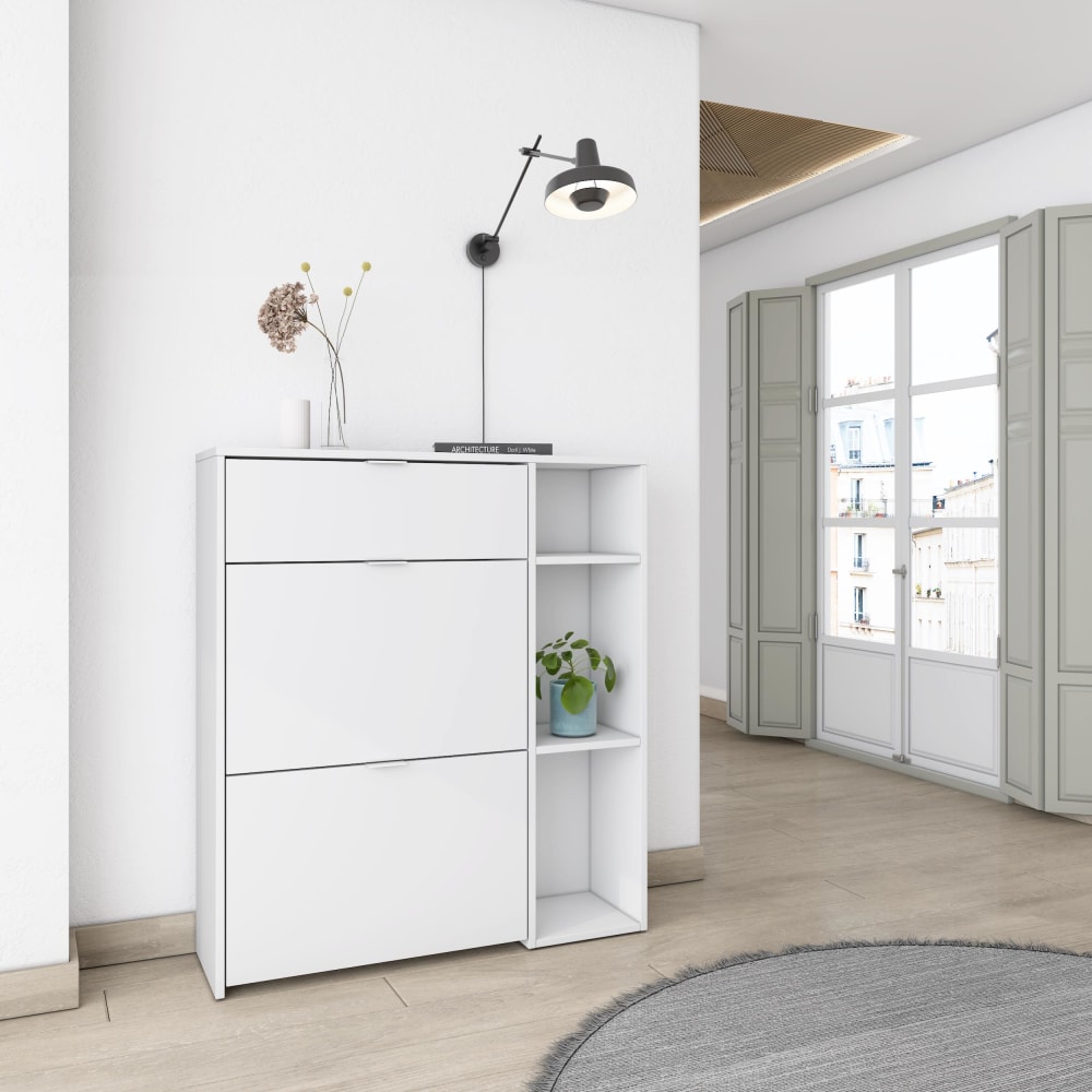 Skraut home Schuhschrank Holzeffekt Weiß 90x27x102cm style modern Weiß Spanplatte