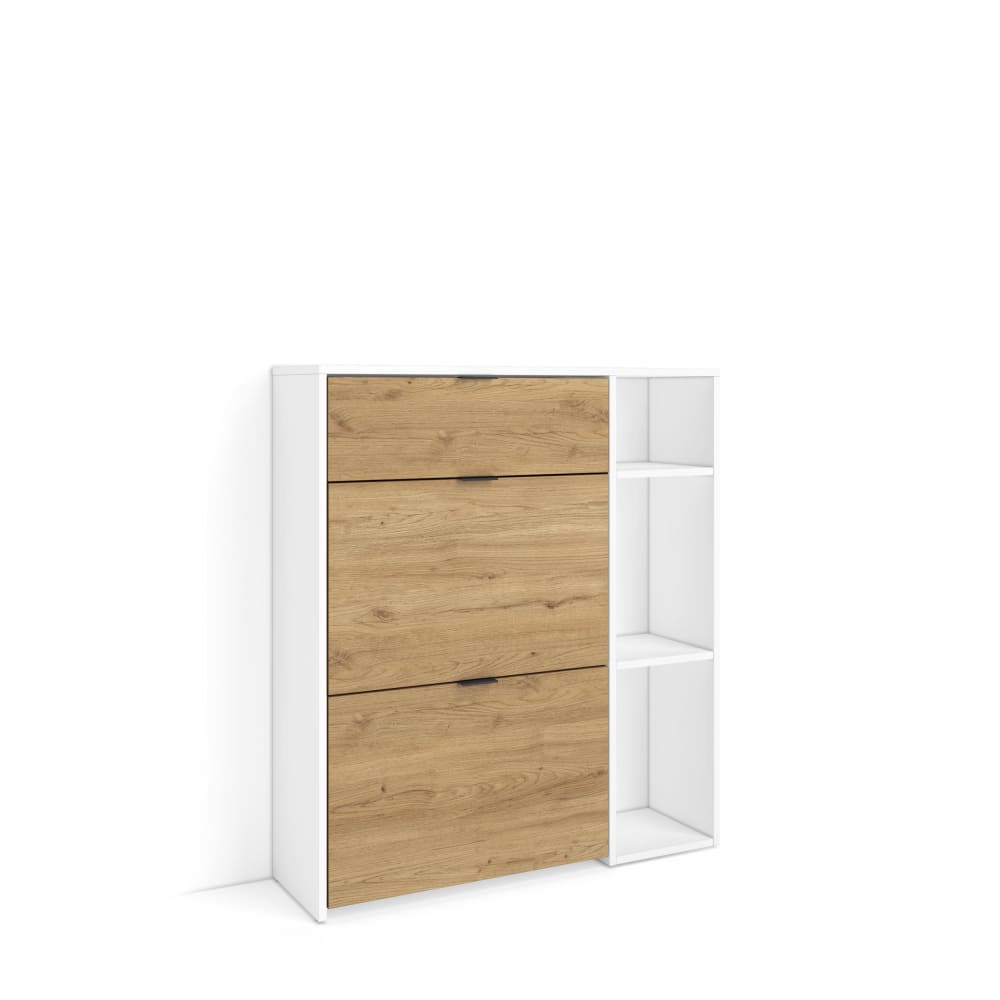 Schuhschrank Holzeffekt Weiß und Eiche 90x27x102cm - Maisons Du