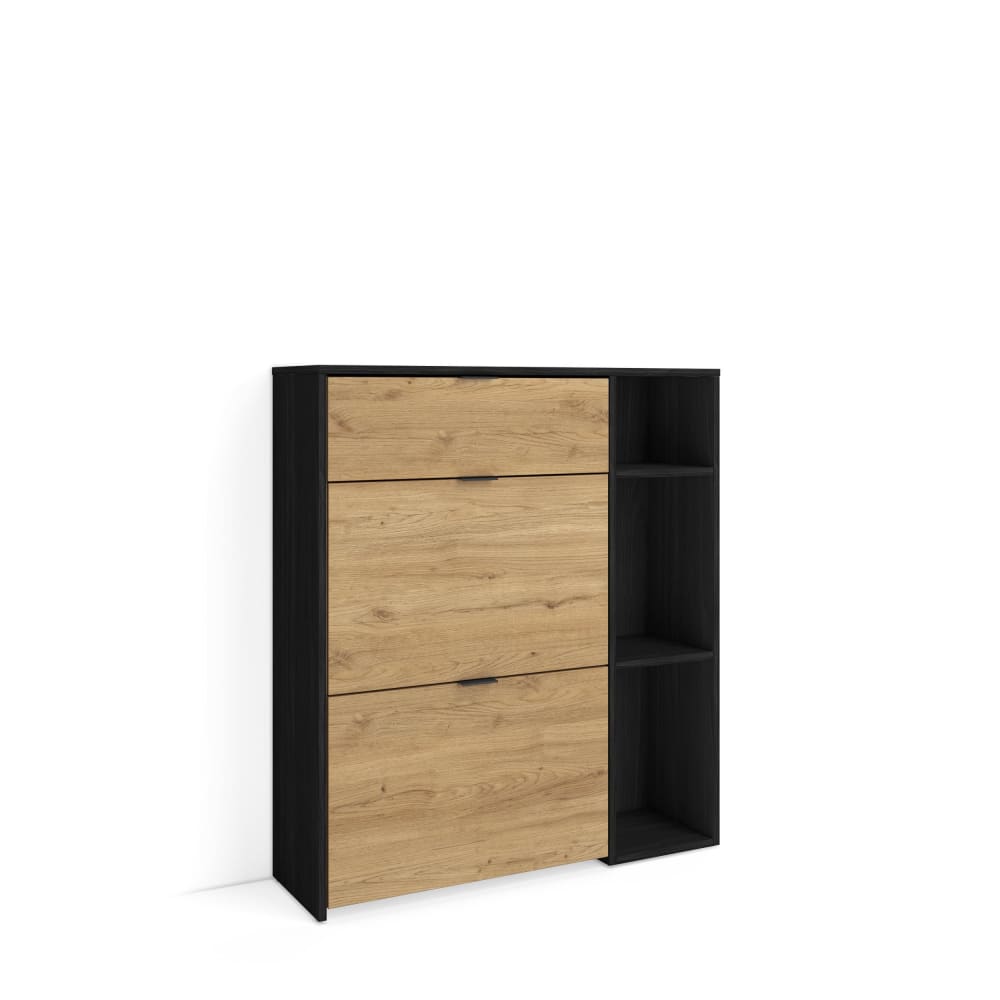 Meuble à Chaussures effet bois Noir et Chêne 90x27x102cm