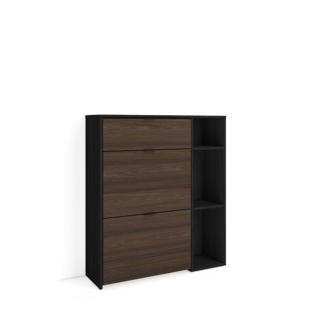 Schuhschrank Holzeffekt Schwarz und Eiche dunkel 90x27x102cm -