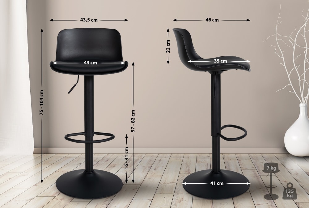 Lot de 2 Tabouret de bar réglable Pivotant en similicuir Noir