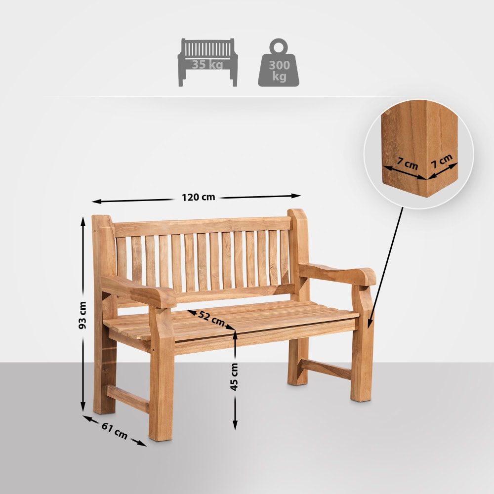 Banc de jardin pour 2 personnes en bois Teck