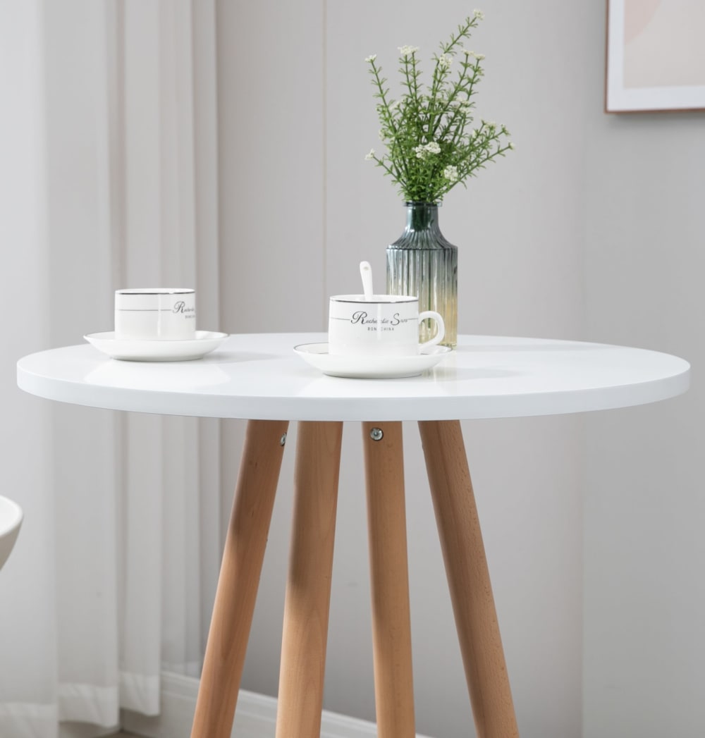 Table haute avec plateau et pieds en bois Nature / Blanc