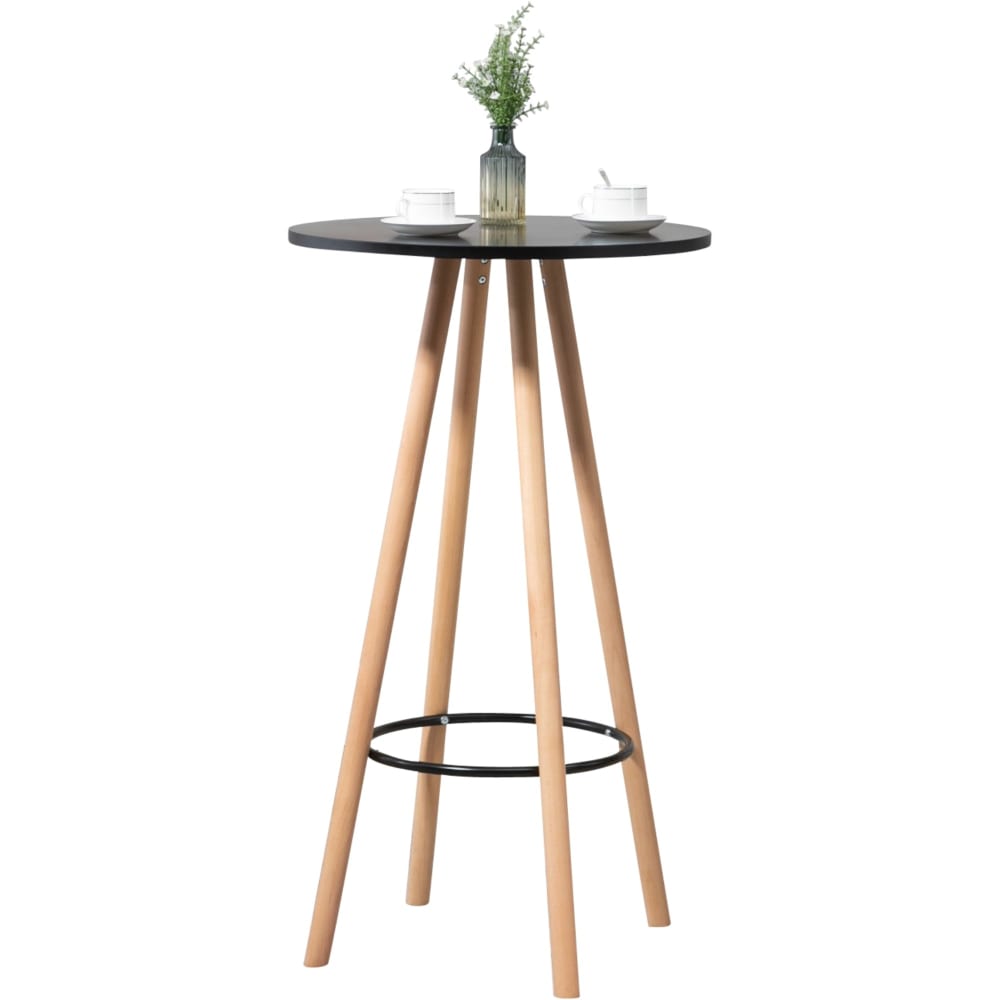 Table haute avec plateau et pieds en holz nature / noir