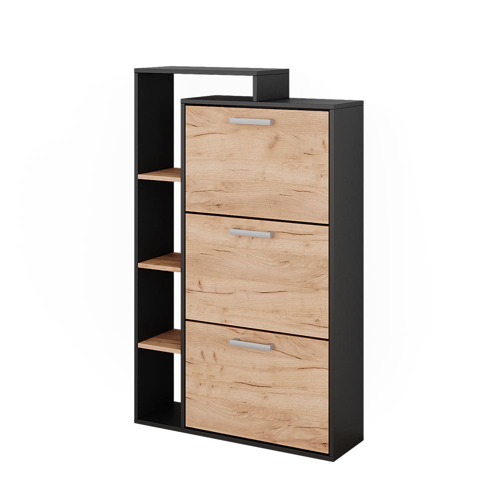 Vicco Schuhkommode mit 3 Fächern Goldkraft Eiche 80x128,3cm style modern Braun Spanplatte