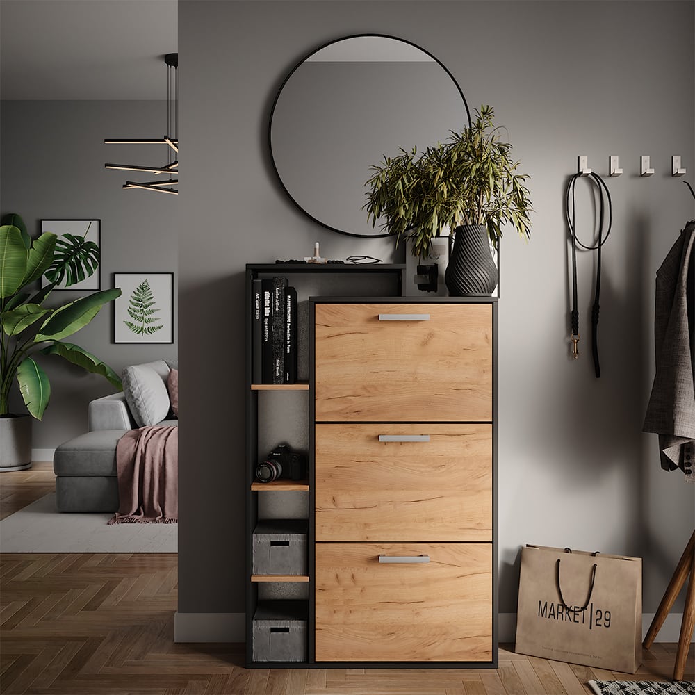 Meuble à chaussures avec 3 compartiments Chêne doré 80x128,3 cm