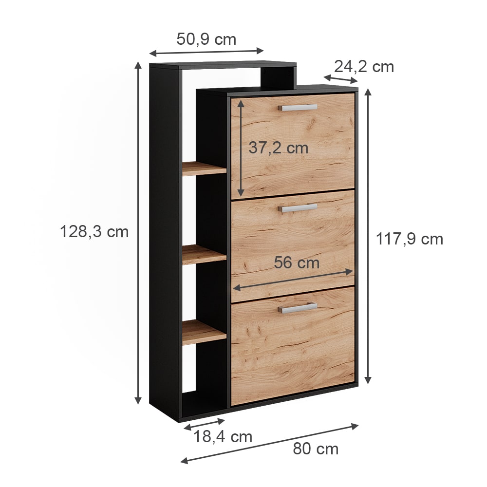 Schuhkommode mit 3 Fächern Goldkraft Eiche 80x128,3cm - Maisons