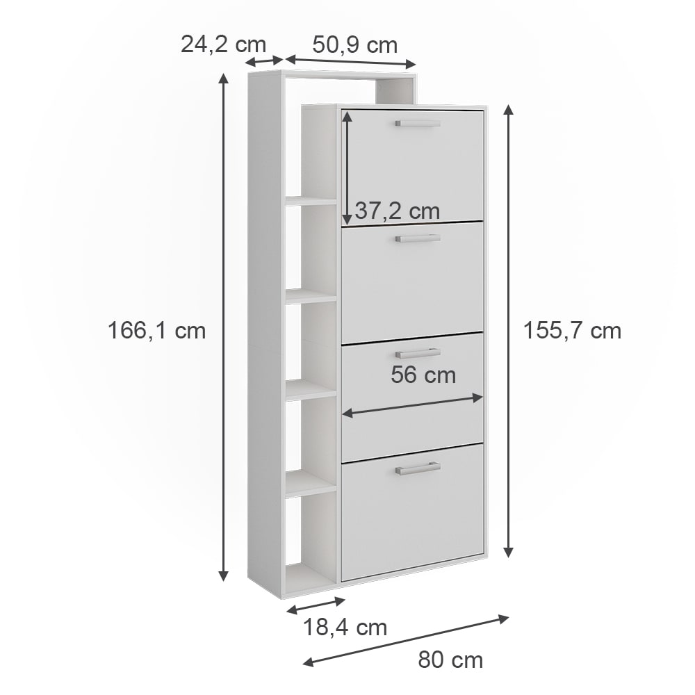 Schuhkipper mit 4 Fächern Weiß 80x166.1cm - Maisons Du Monde
