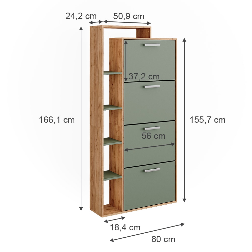 Schuhkipper mit 4 Fächern Goldkraft Eiche/Grün 80x166,1cm -