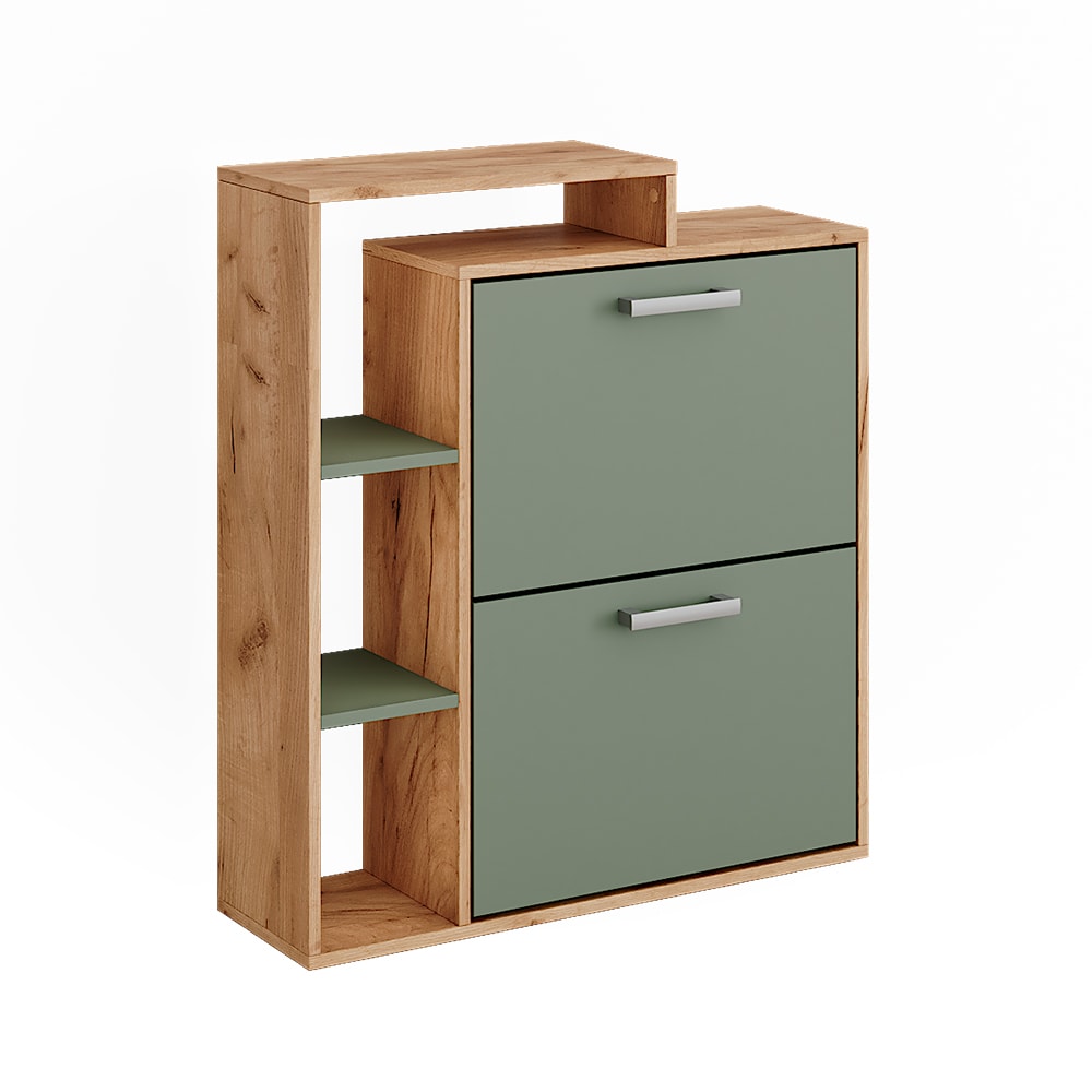 Meuble à chaussures avec 4 compartiments Chêne doré/Vert 80x90 cm