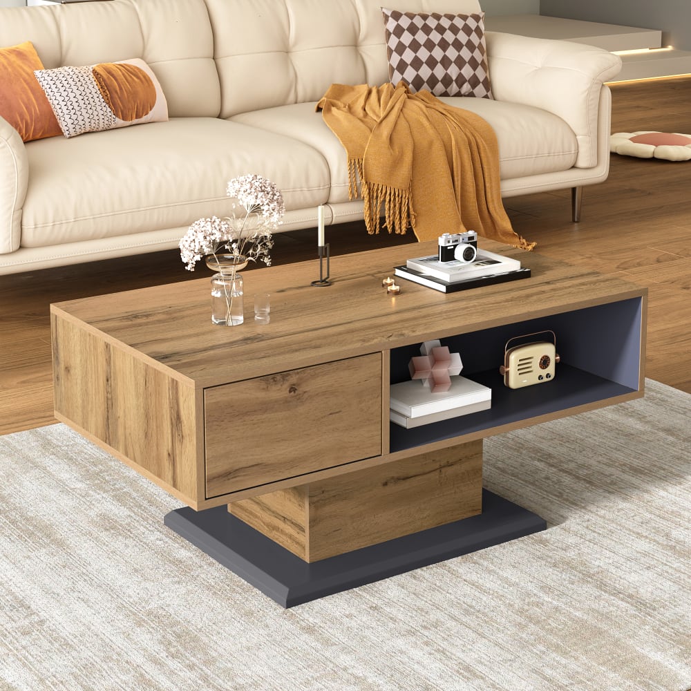 Couchtisch mit Stauraum und Holzeffekt 100x50x46,5 cm, braun -