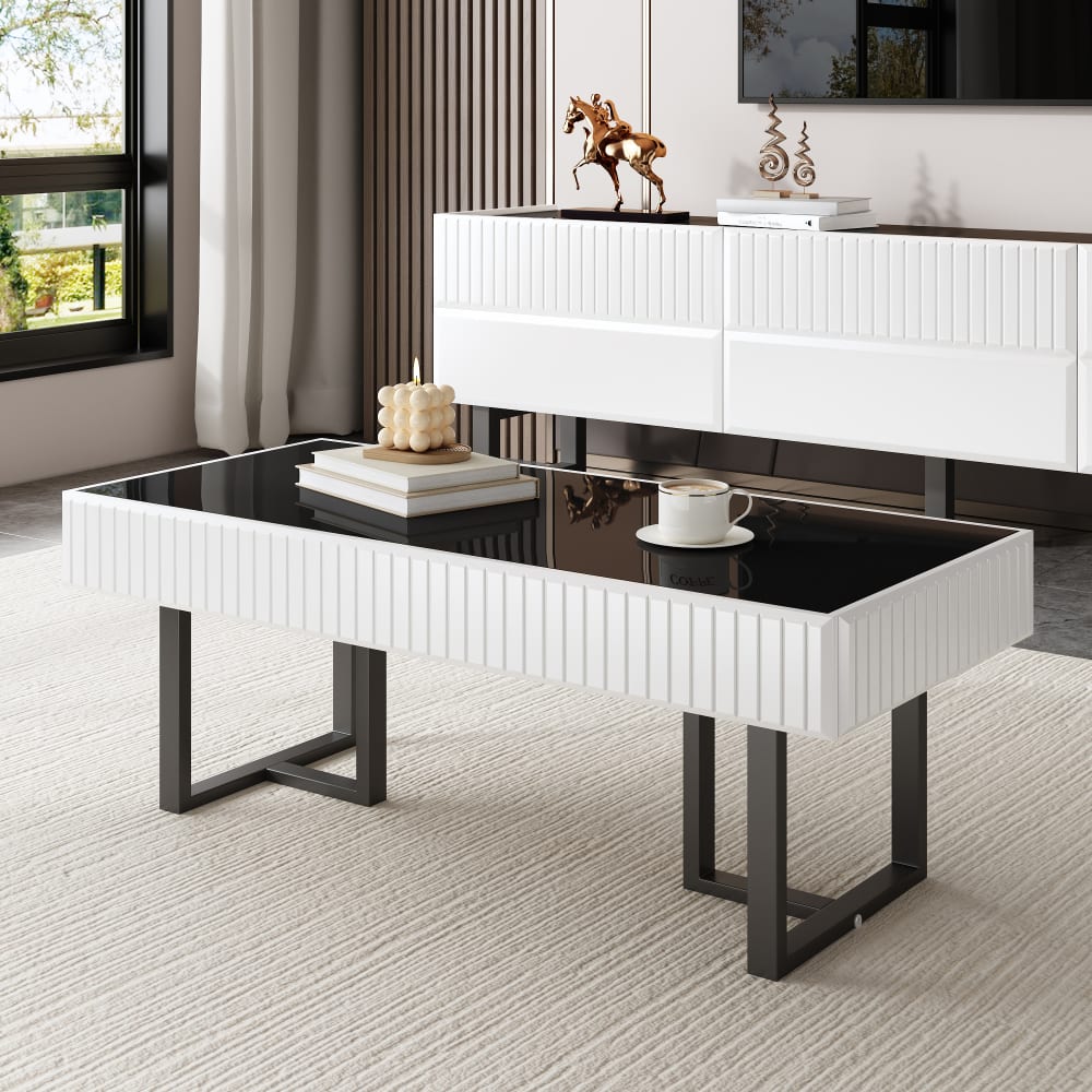 Couchtisch aus MDF mit Hochglanzplatte 110x50,5x41 cm,