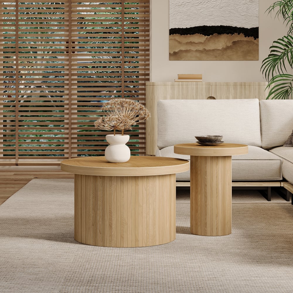 Couchtisch-Set aus MDF platzsparend 66x66x40 cm, braun - Maisons