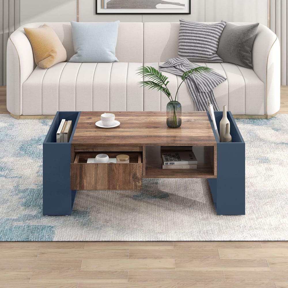 Couchtisch mit Schublade und Stauraum 111x60x40 cm, schwarz-grau