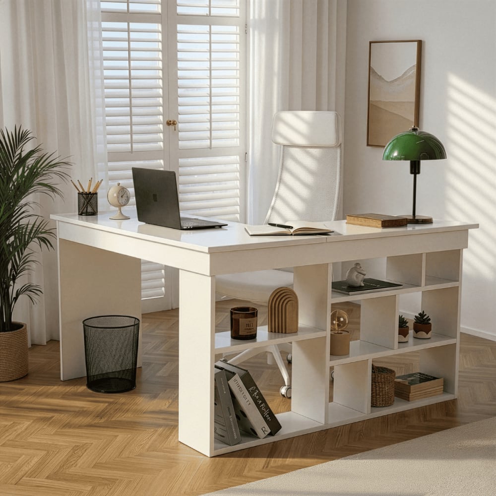 Eckschreibtisch mit 8 Fächern L130 cm - Weiß - Maisons Du Monde