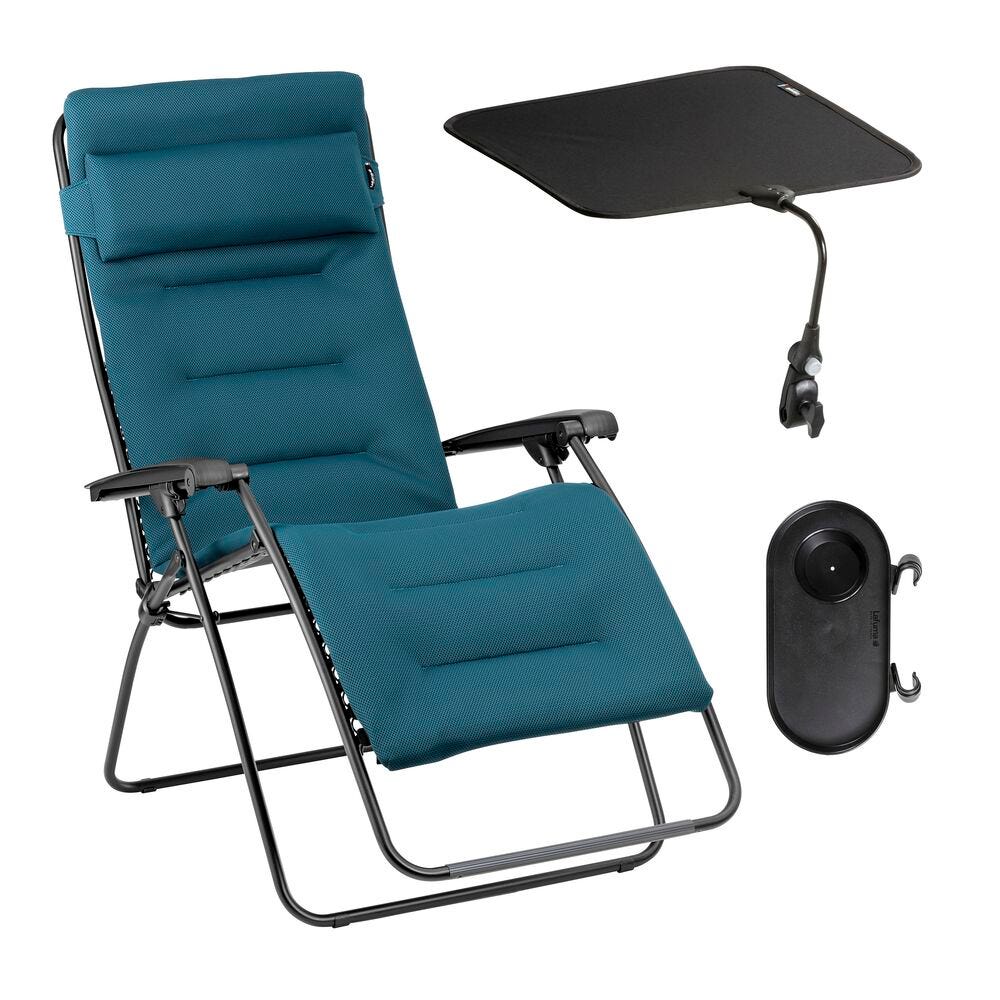 Ensemble fauteuil relax matelassé xl avec accessoires en acier bleu