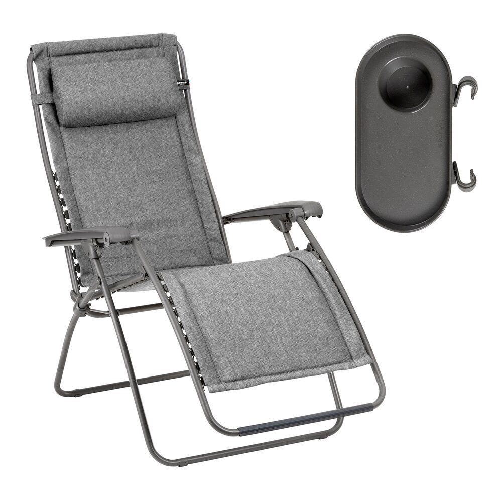 Ensemble fauteuil relax et porte gobelet en  gris