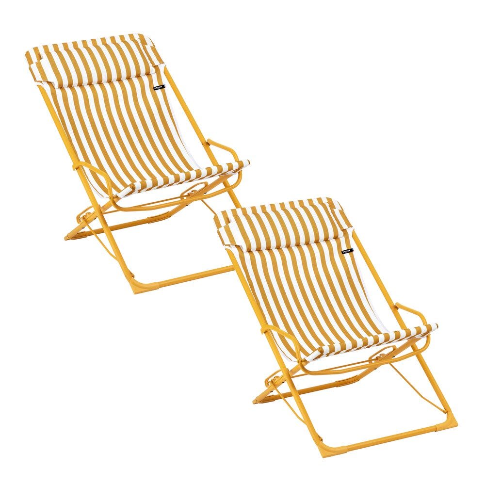 Lot de 2 transats jardin oscillants en acier jaune