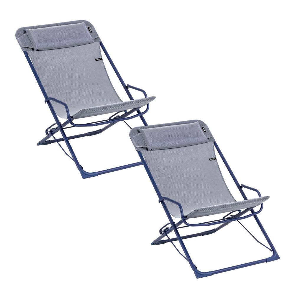 Lot de 2 transats jardin oscillants en acier bleu