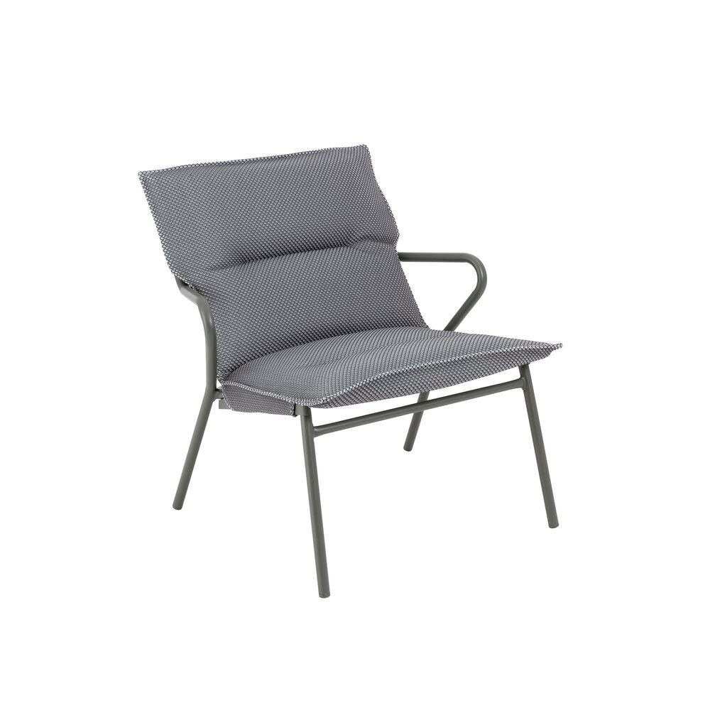 Fauteuil bas matelassé assise grand confort en acier gris L69xl68xH70