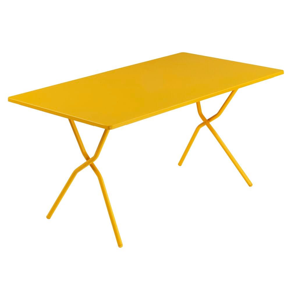 Table de jardin pliante 140x80x72cm en acier jaune l80xl140xh72 Table de jardin pliante 140x80x72cm en acier jaune l80xl140xh72
