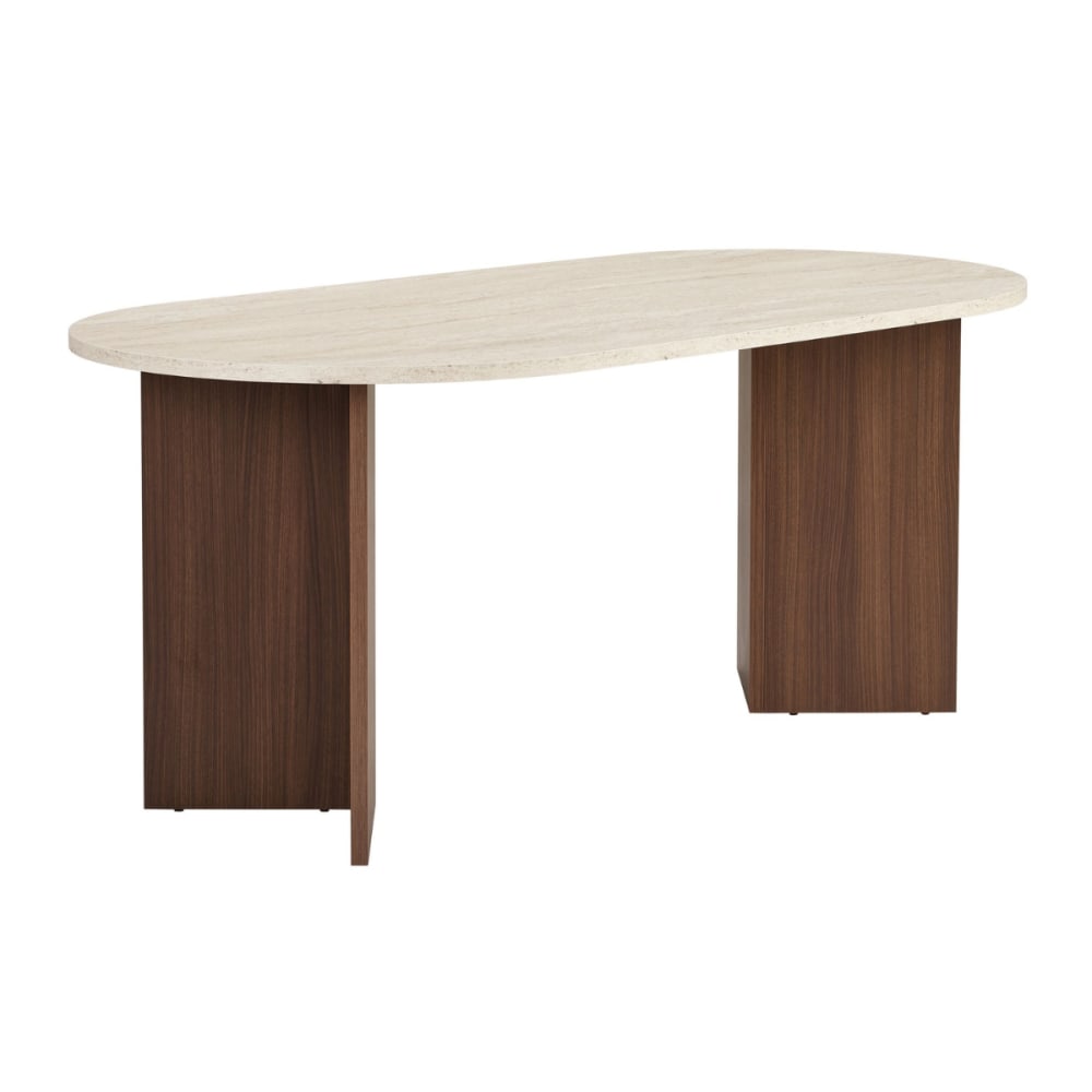 Table à manger avec bords arrondis L180 cm - Effet Travertin et noyer