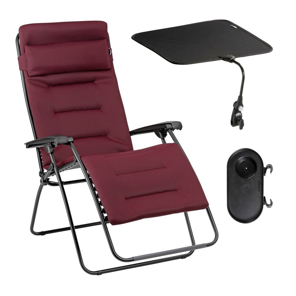 Ensemble fauteuil relax matelassé xl avec accessoires en acier rouge