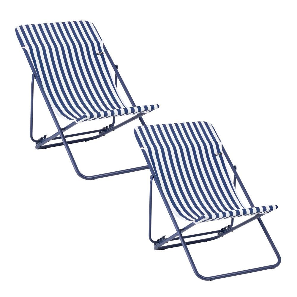 Lot de 2 transats jardin pliants multi-positions en acier bleu