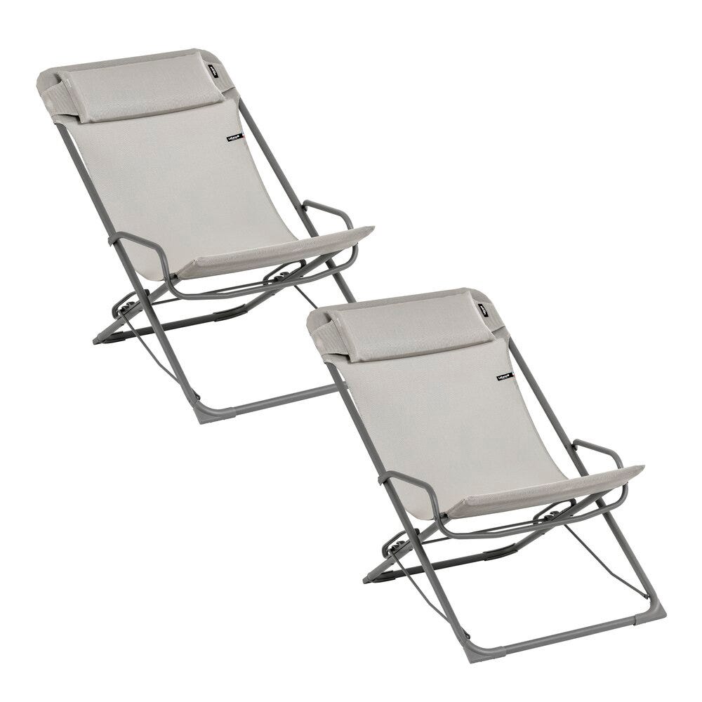 Lot de 2 transats jardin oscillants en acier gris