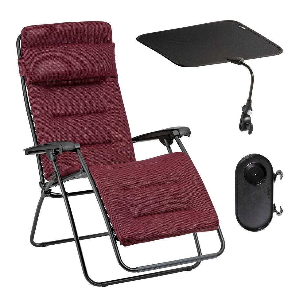Ensemble fauteuil relax matelassé avec accessoires en acier rouge