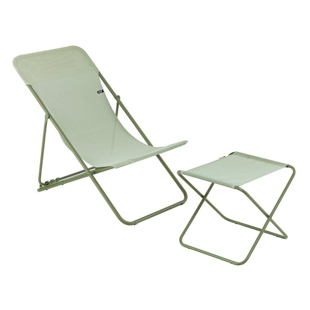Ensemble transat et repose-jambes en acier vert