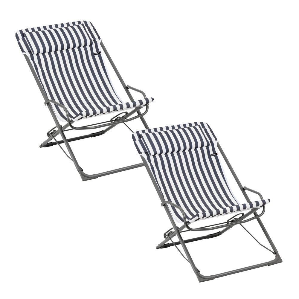 Lot de 2 transats jardin oscillants en acier gris