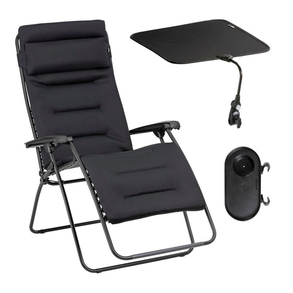 Ensemble fauteuil relax matelassé xl avec accessoires en acier noir