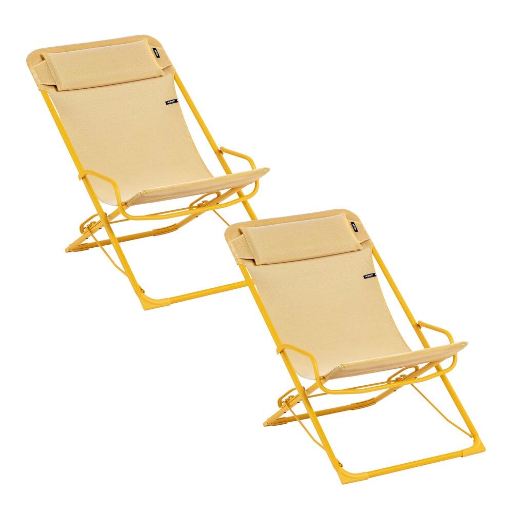 Lot de 2 transats jardin oscillants en acier jaune