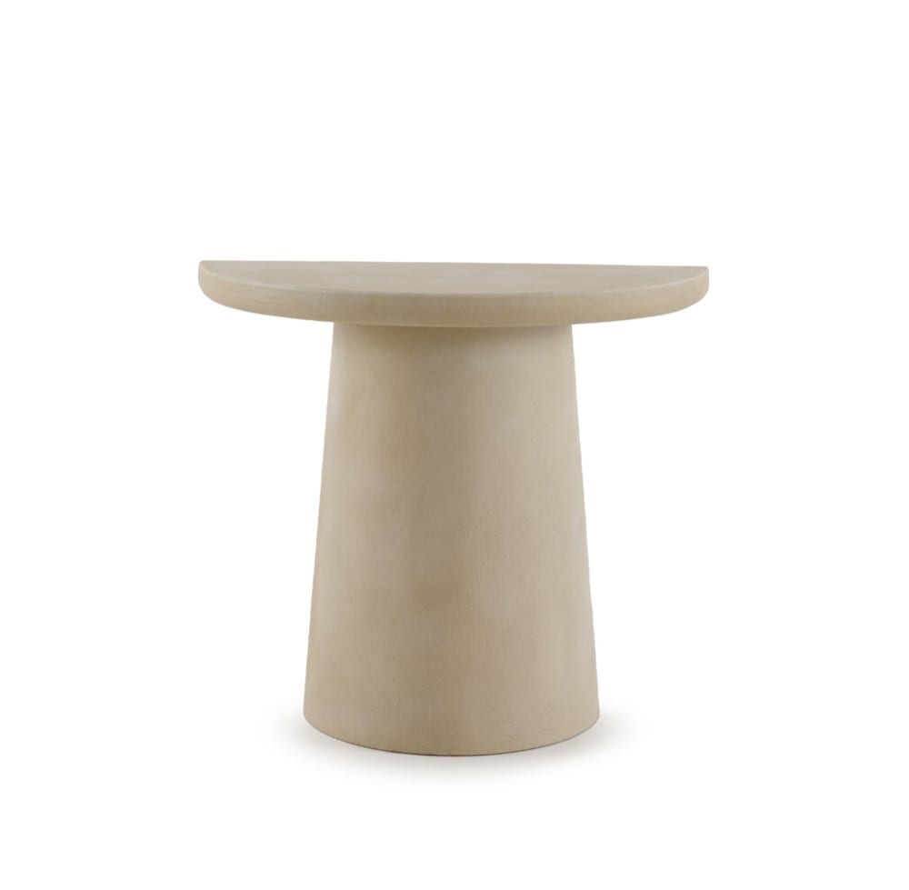 GEESE HOME Halbmondförmige Konsole aus sandfarbenem Polyresin-Zement Beige Harz