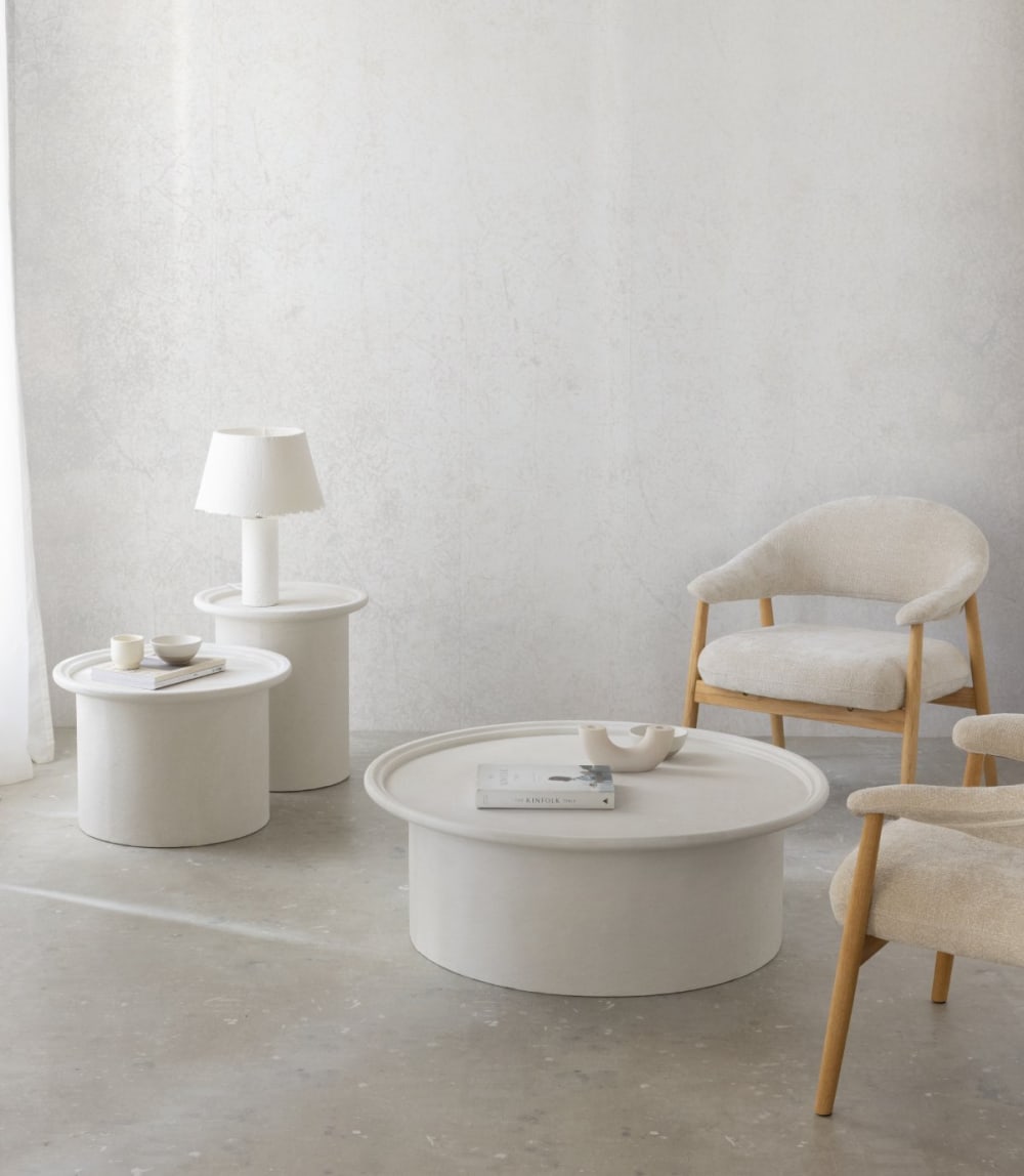 Table basse 100 cm diamètre en polyresine ciment blanc